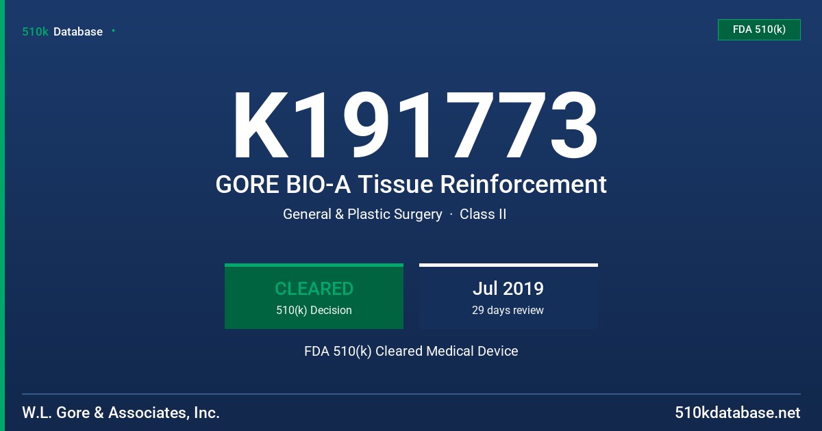 K191773 GORE BIO-A Tissue Reinforcement FDA 510(k) Cleared Medical Device