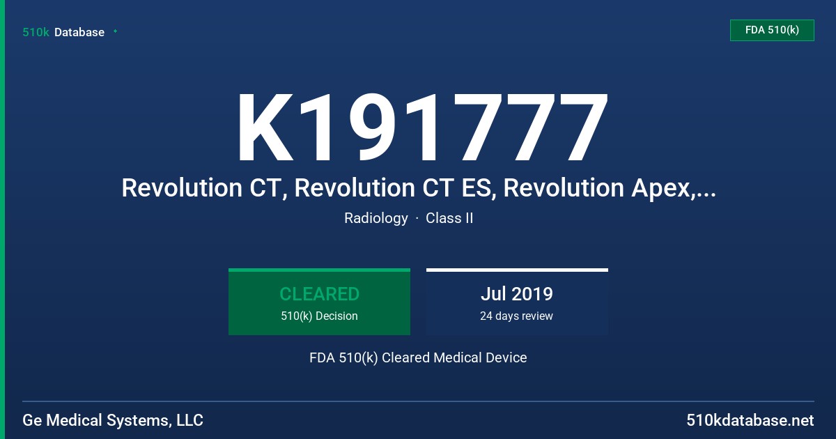 K191777 Revolution CT, Revolution CT ES, Revolution Apex, Revolution CT with Apex edition FDA 510(k) Cleared Medical Device