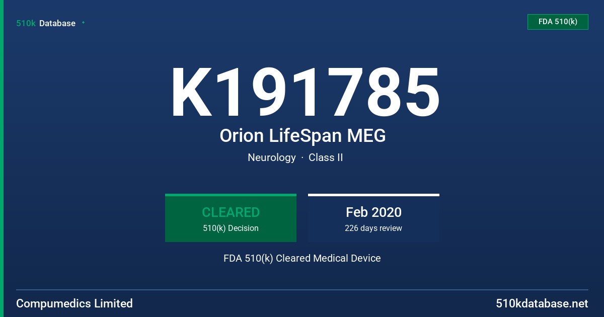 K191785 Orion LifeSpan MEG FDA 510(k) Cleared Medical Device