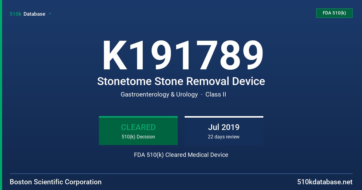 K191789 Stonetome Stone Removal Device FDA 510(k) Cleared Medical Device