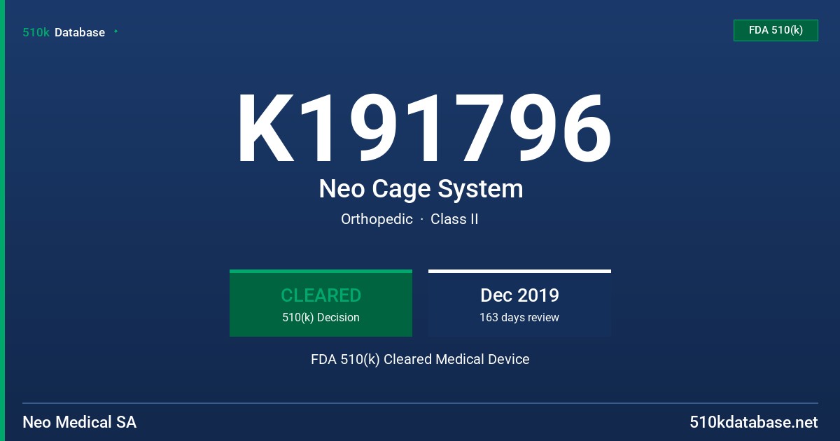 K191796 Neo Cage System FDA 510(k) Cleared Medical Device