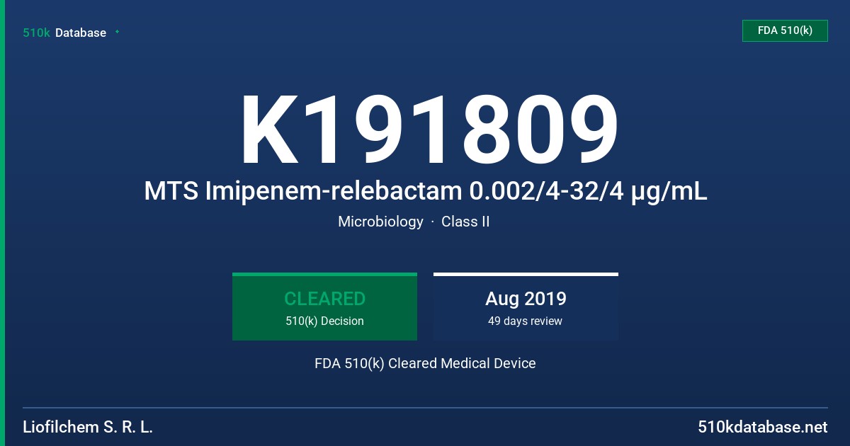 K191809 MTS Imipenem-relebactam 0.002/4-32/4 µg/mL FDA 510(k) Cleared Medical Device