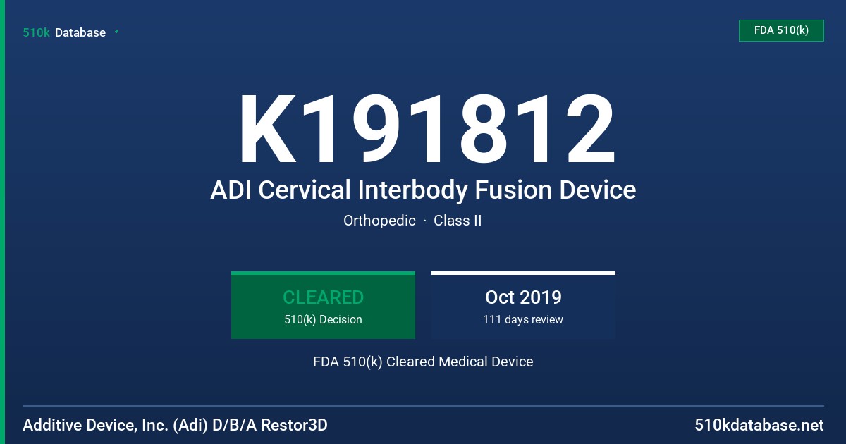 K191812 ADI Cervical Interbody Fusion Device FDA 510(k) Cleared Medical Device