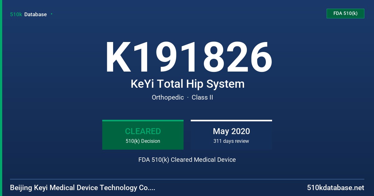 K191826 KeYi Total Hip System FDA 510(k) Cleared Medical Device