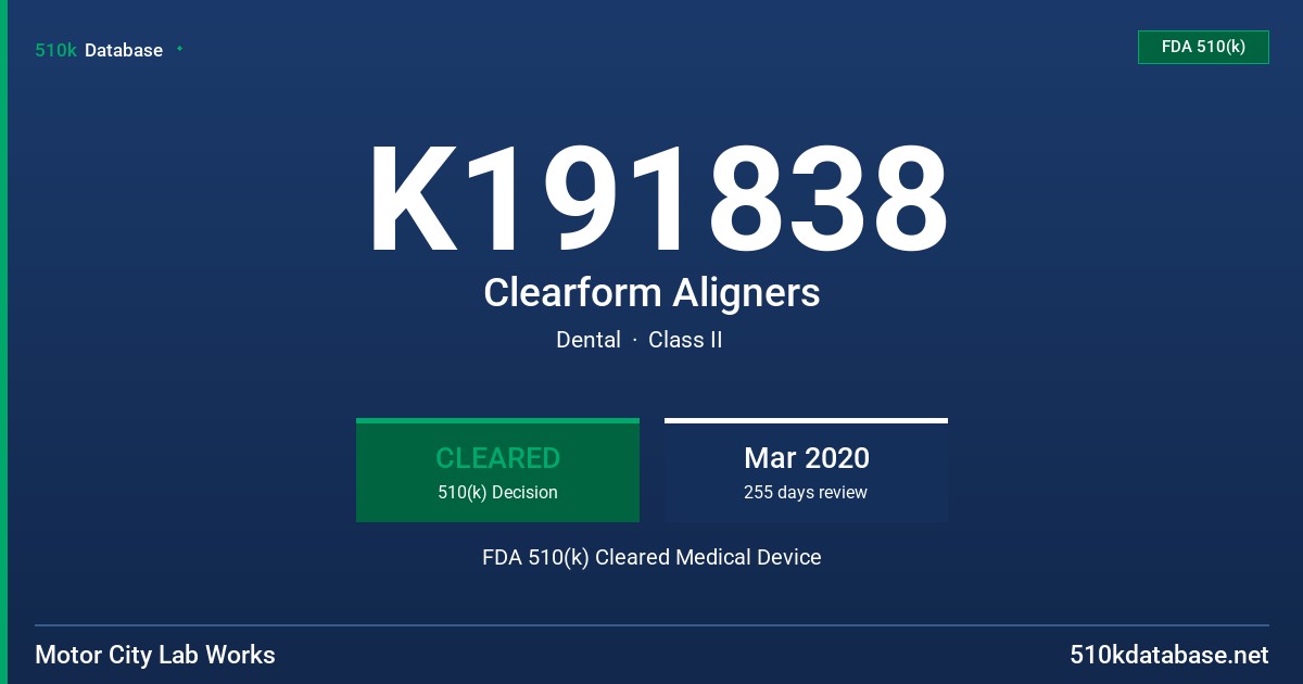 K191838 Clearform Aligners FDA 510(k) Cleared Medical Device