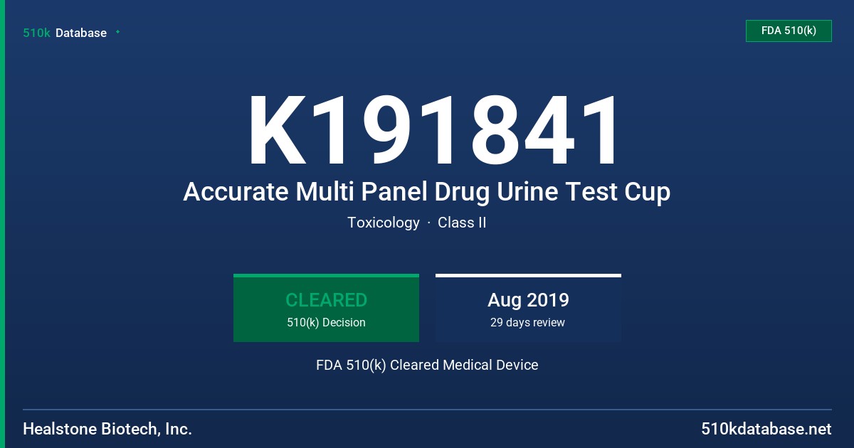 K191841 Accurate Multi Panel Drug Urine Test Cup FDA 510(k) Cleared Medical Device