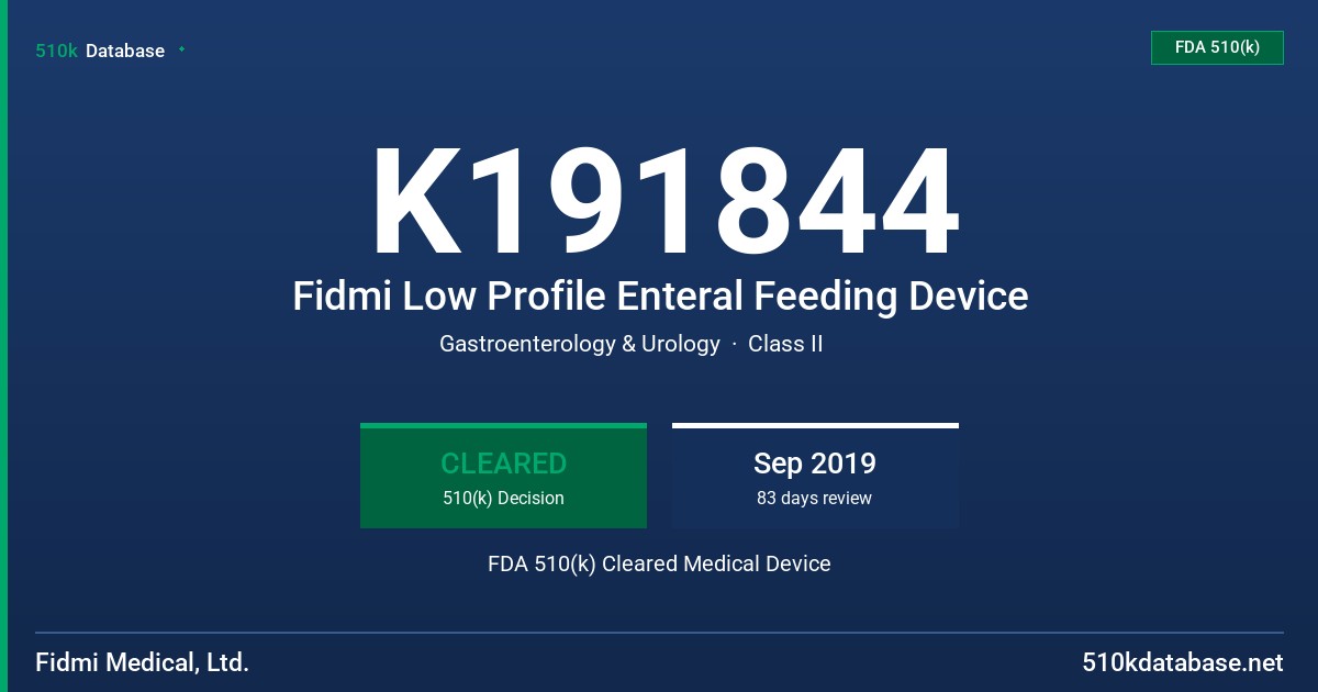 K191844 Fidmi Low Profile Enteral Feeding Device FDA 510(k) Cleared Medical Device