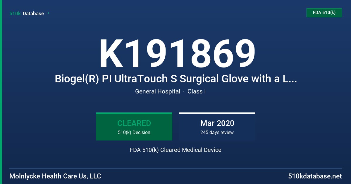 K191869 Biogel(R) PI UltraTouch S Surgical Glove with a Low Dermatitis Potential Claim, Biogel(R) PI UltraTouch S Indicator Underglove with a Low Dermatitis Potential Claim FDA 510(k) Cleared Medical Device