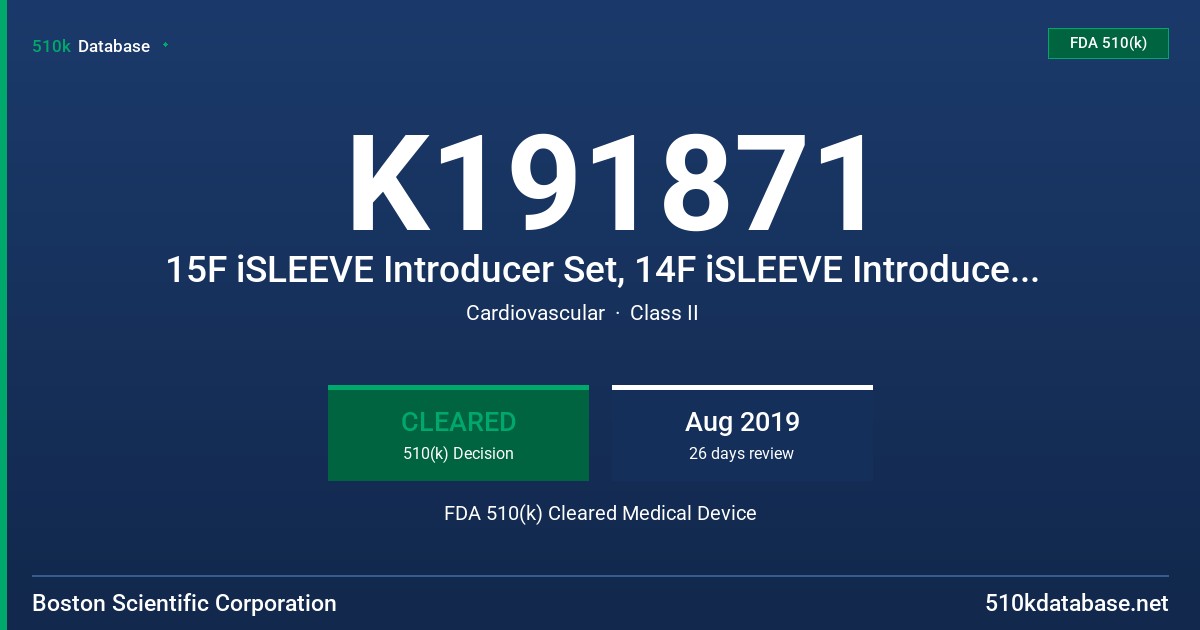 K191871 15F iSLEEVE Introducer Set, 14F iSLEEVE Introducer Set FDA 510(k) Cleared Medical Device