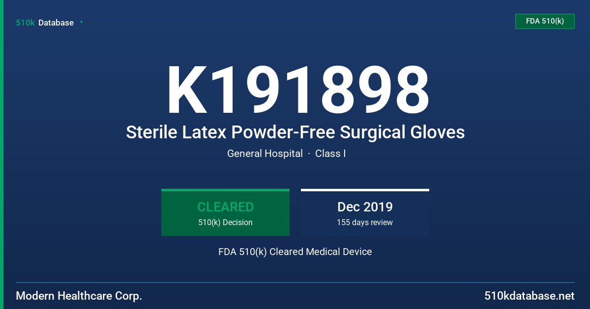 K191898 Sterile Latex Powder-Free Surgical Gloves FDA 510(k) Cleared Medical Device