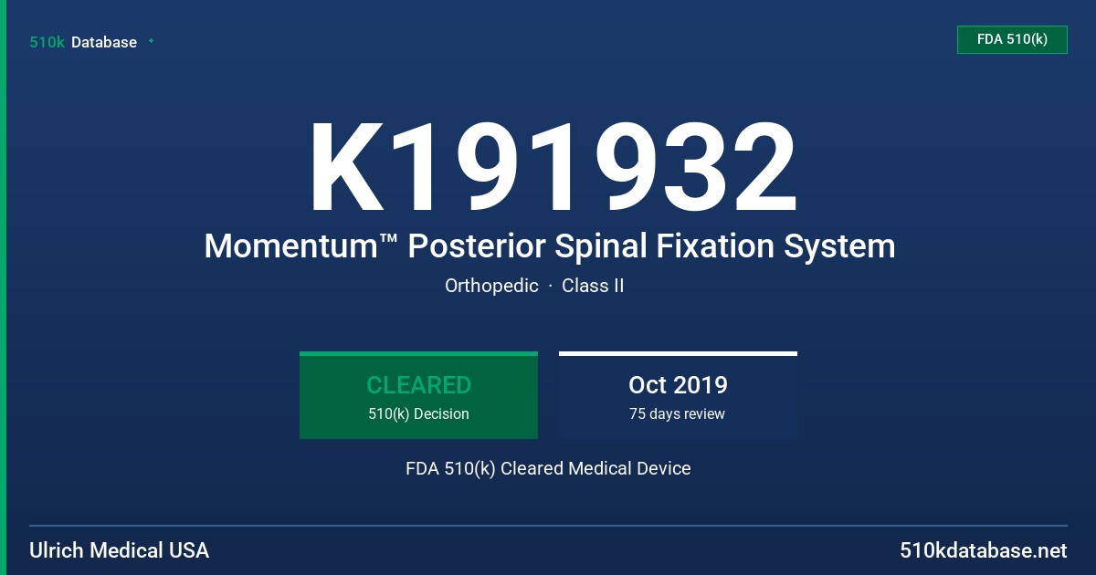 K191932 Momentum™ Posterior Spinal Fixation System FDA 510(k) Cleared Medical Device