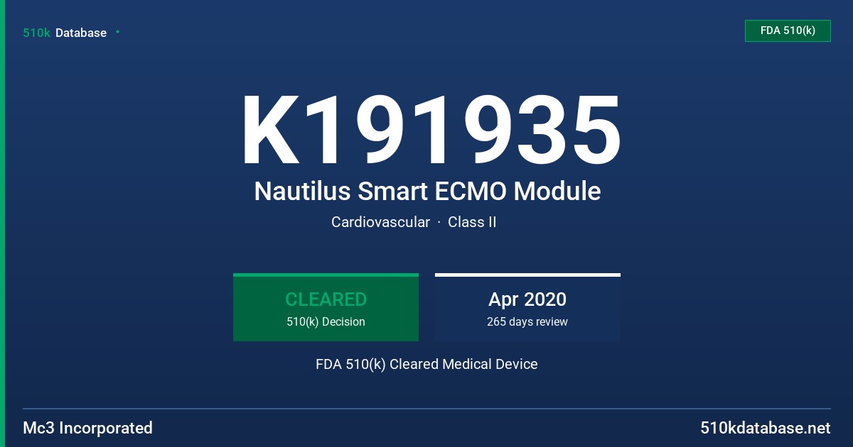 K191935 Nautilus Smart ECMO Module FDA 510(k) Cleared Medical Device