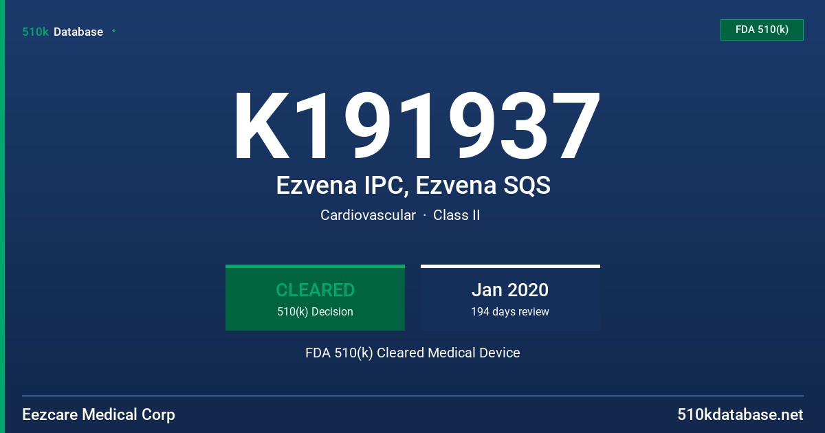 K191937 Ezvena IPC, Ezvena SQS FDA 510(k) Cleared Medical Device