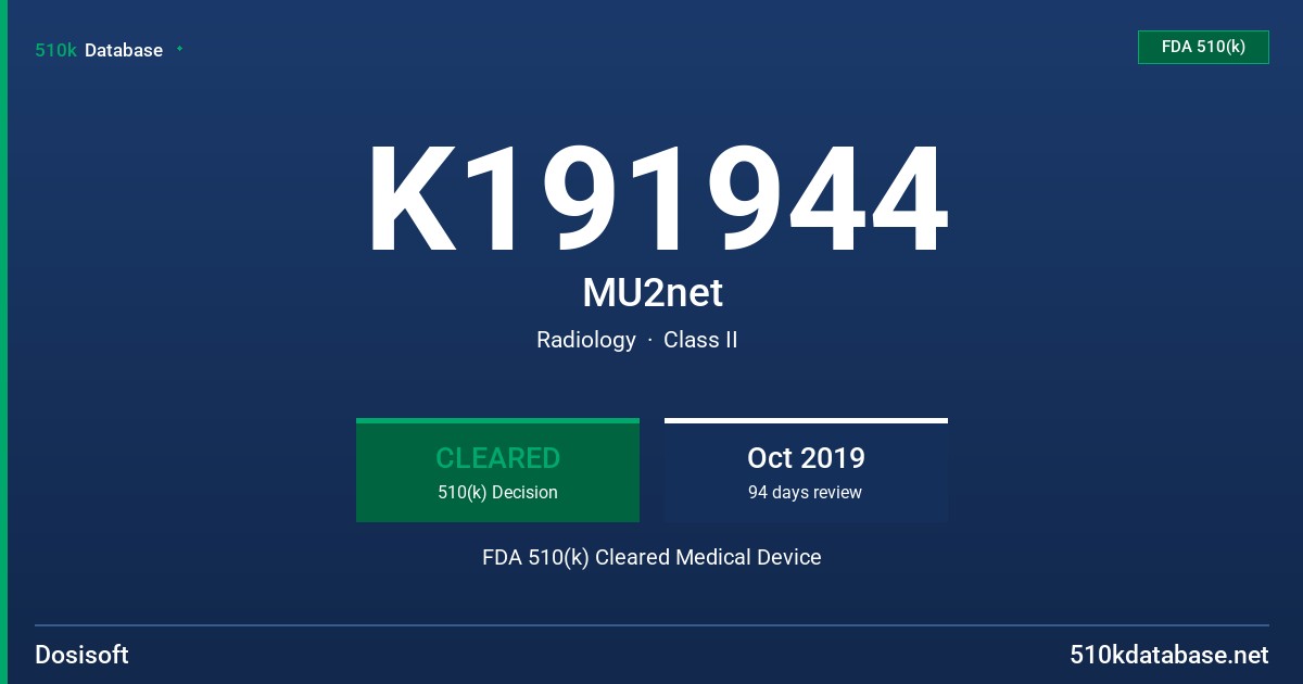 K191944 MU2net FDA 510(k) Cleared Medical Device
