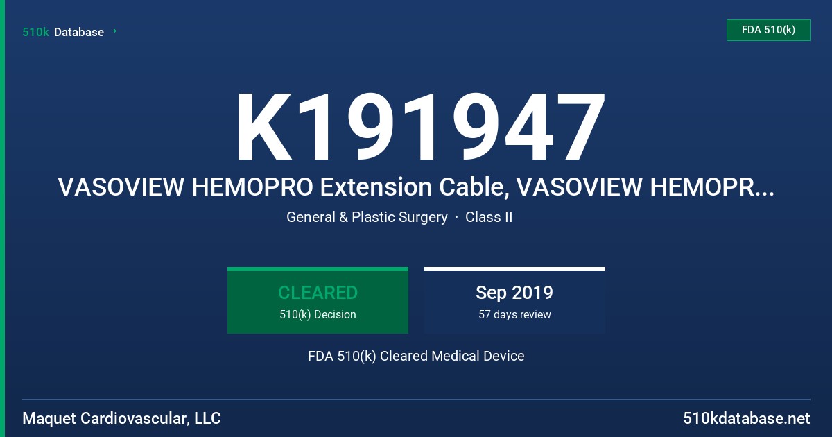 K191947 VASOVIEW HEMOPRO Extension Cable, VASOVIEW HEMOPRO 2 Extension Cable, Bipolar Extension Cable, Fixed Distance, Active Return Cord FDA 510(k) Cleared Medical Device