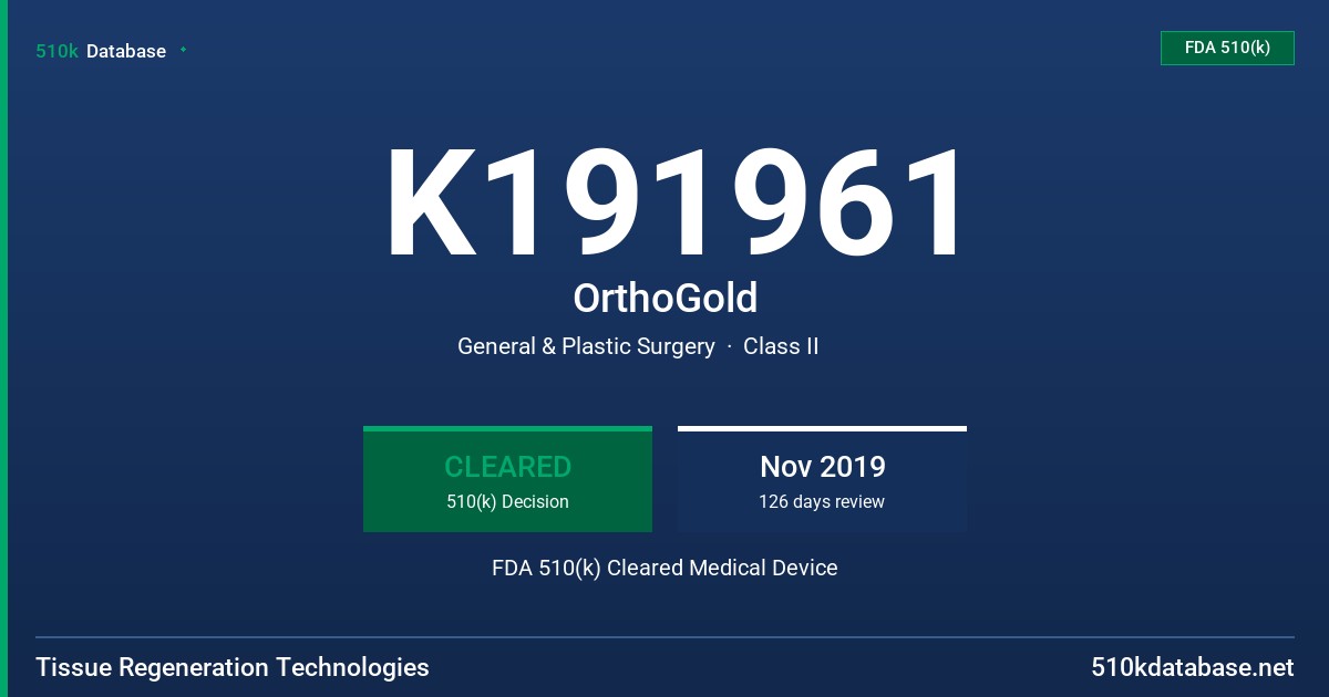 K191961 OrthoGold FDA 510(k) Cleared Medical Device