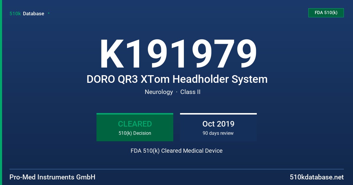 K191979 DORO QR3 XTom Headholder System FDA 510(k) Cleared Medical Device