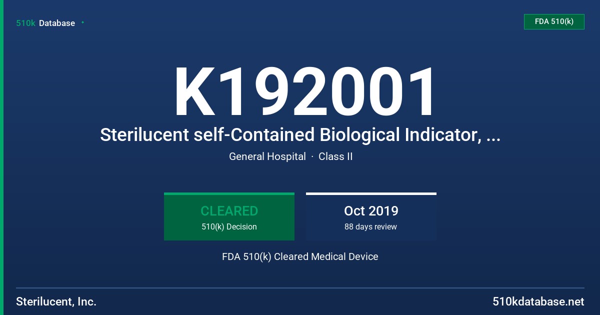 K192001 Sterilucent self-Contained Biological Indicator, Sterilucent Lumen Cycle Process Challenge Device, Sterilucent Flexible Cycle Process Challenge Device FDA 510(k) Cleared Medical Device