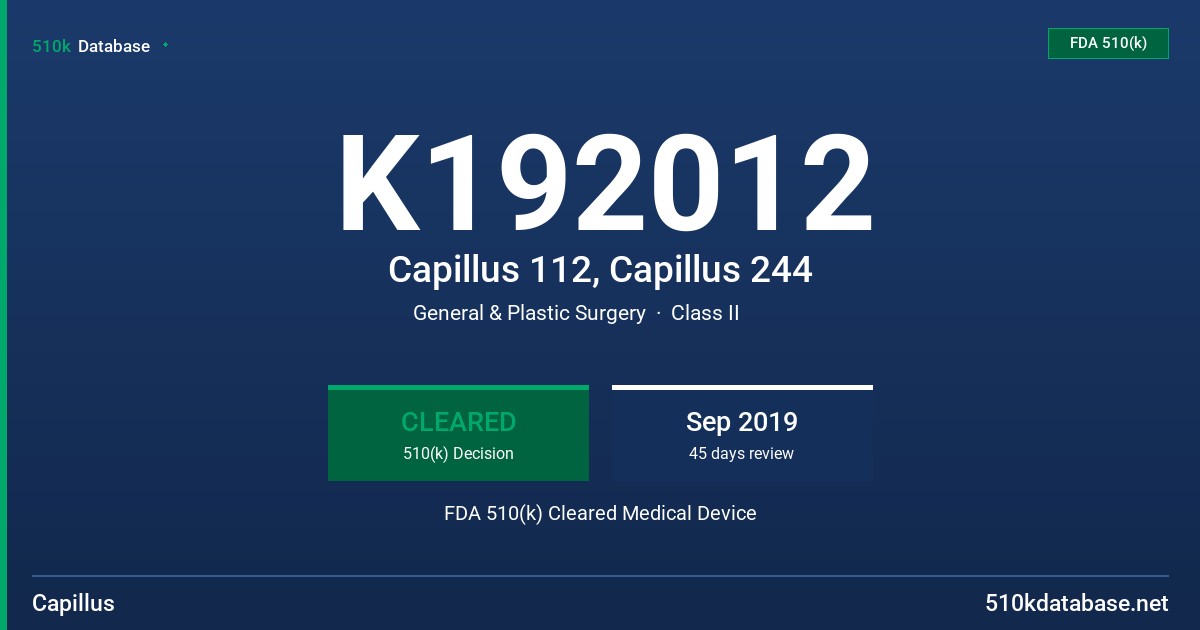 K192012 Capillus 112, Capillus 244 FDA 510(k) Cleared Medical Device