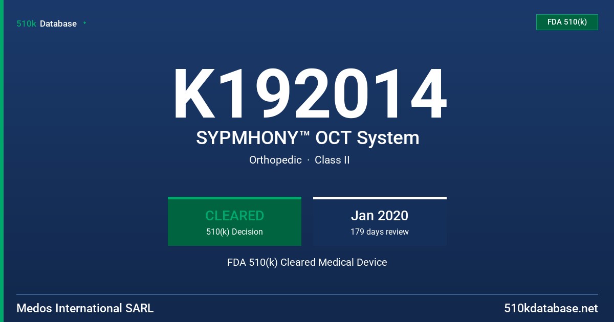 K192014 SYPMHONY™ OCT System FDA 510(k) Cleared Medical Device