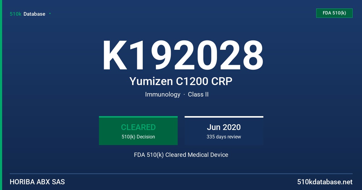 K192028 Yumizen C1200 CRP FDA 510(k) Cleared Medical Device