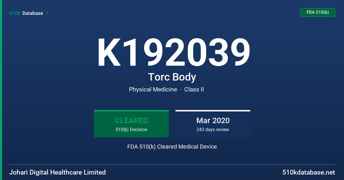 K192039 Torc Body FDA 510(k) Cleared Medical Device