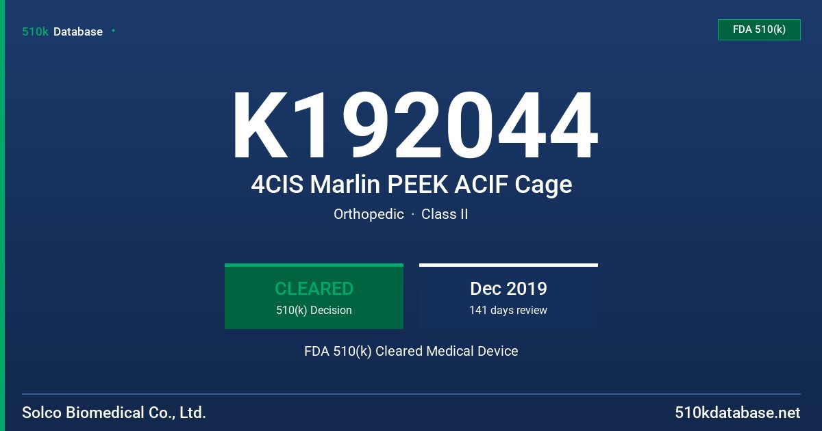 K192044 4CIS Marlin PEEK ACIF Cage FDA 510(k) Cleared Medical Device