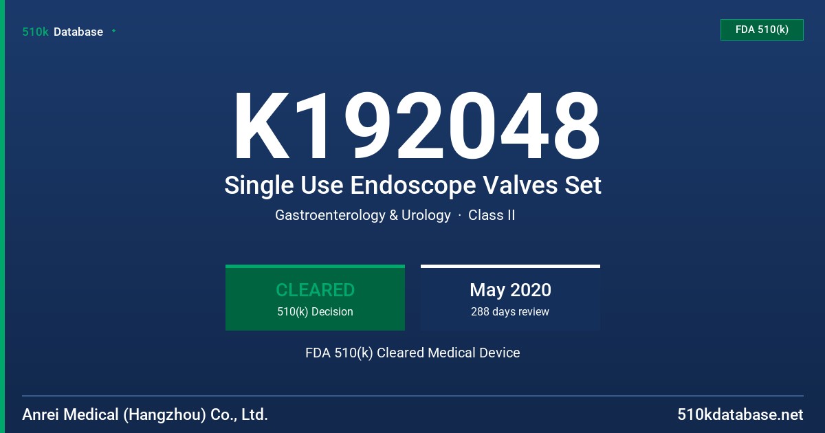 K192048 Single Use Endoscope Valves Set FDA 510(k) Cleared Medical Device