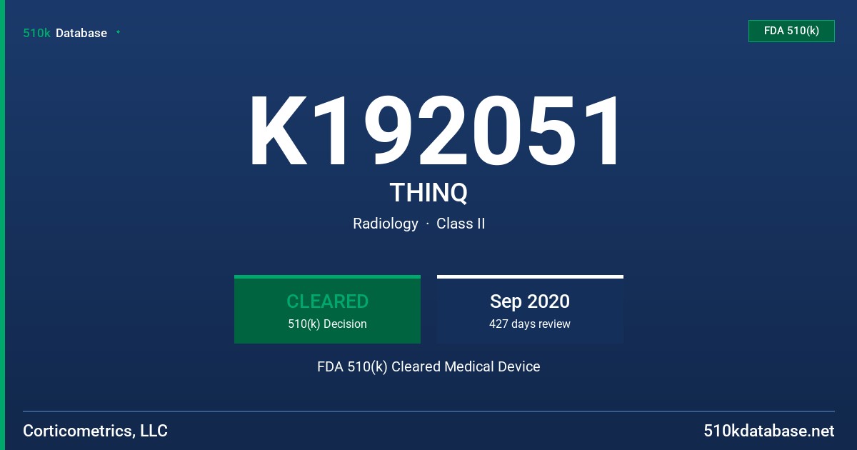 K192051 THINQ FDA 510(k) Cleared Medical Device