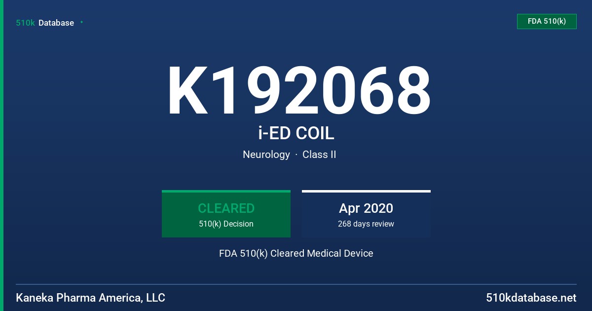K192068 i-ED COIL FDA 510(k) Cleared Medical Device