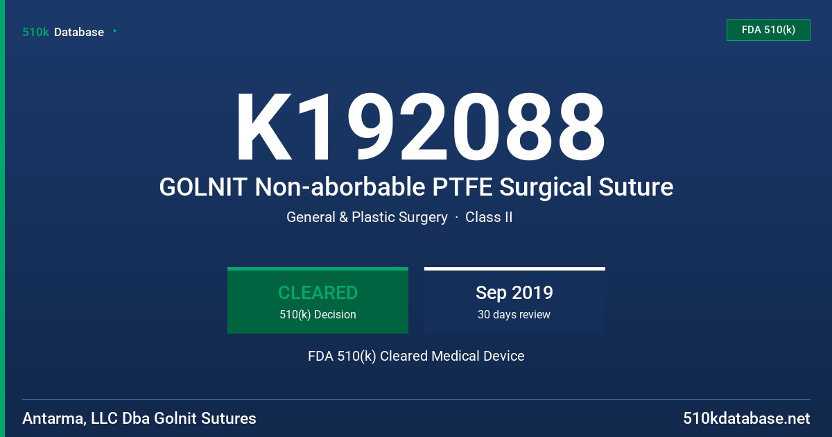 K192088 GOLNIT Non-aborbable PTFE Surgical Suture FDA 510(k) Cleared Medical Device