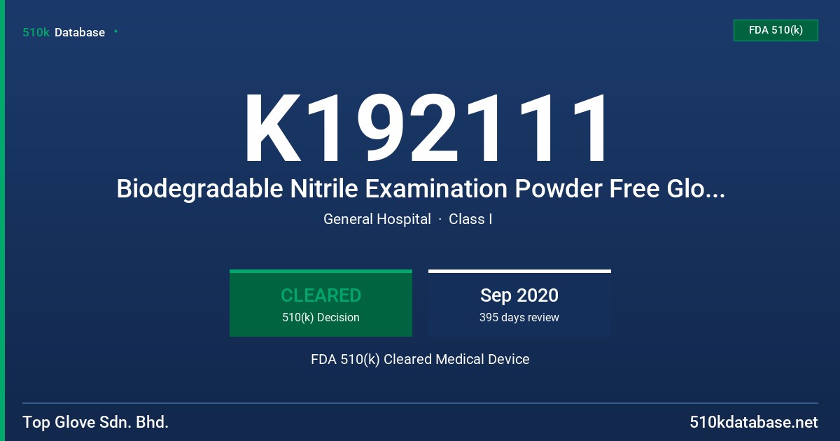 K192111 Biodegradable Nitrile Examination Powder Free Glove, Green FDA 510(k) Cleared Medical Device