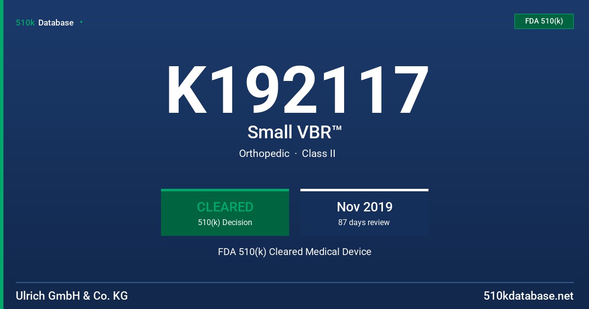 K192117 Small VBR™ FDA 510(k) Cleared Medical Device