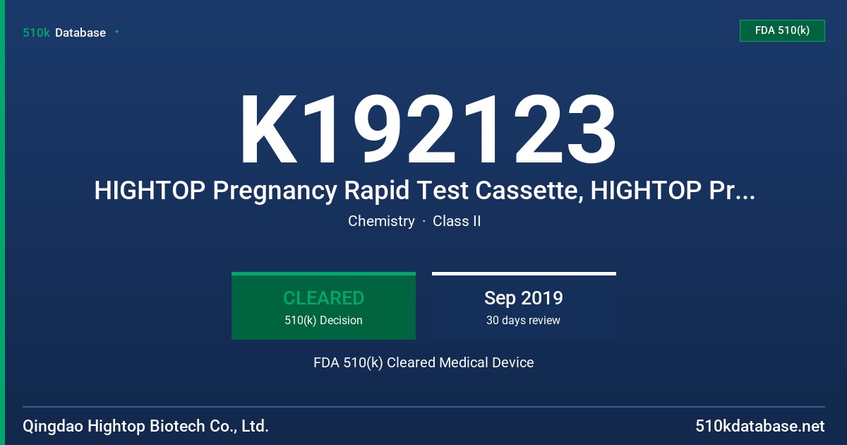 K192123 HIGHTOP Pregnancy Rapid Test Cassette, HIGHTOP Pregnancy Rapid Test Strip, HIGHTOP Pregnancy Rapid Test Midstream FDA 510(k) Cleared Medical Device