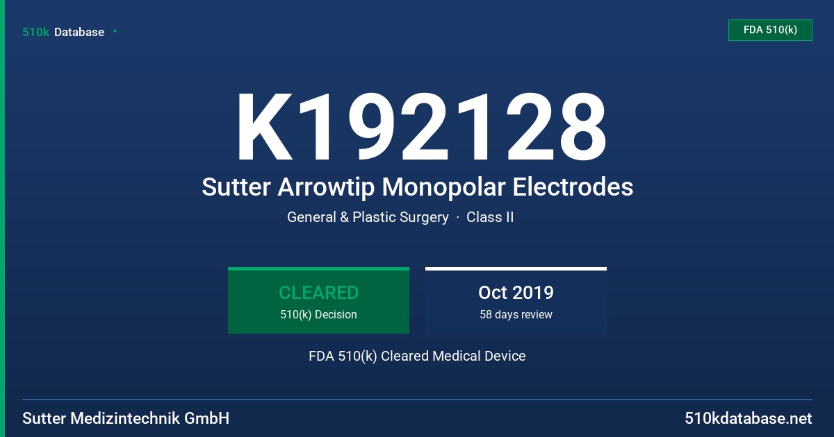K192128 Sutter Arrowtip Monopolar Electrodes FDA 510(k) Cleared Medical Device