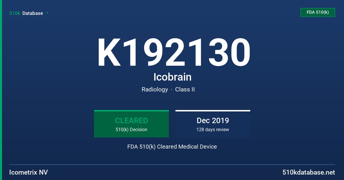 K192130 Icobrain FDA 510(k) Cleared Medical Device