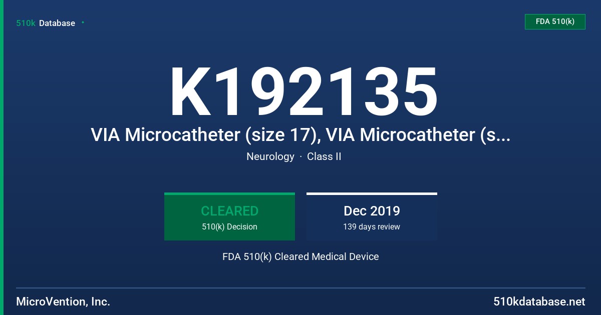 K192135 VIA Microcatheter (size 17), VIA Microcatheter (size 21), VIA Microcatheter (size 27), VIA Microcatheter (size 33) FDA 510(k) Cleared Medical Device