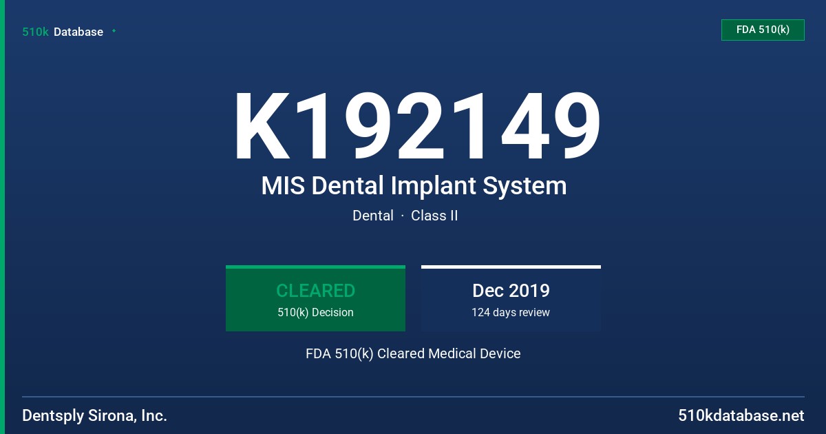 K192149 MIS Dental Implant System FDA 510(k) Cleared Medical Device