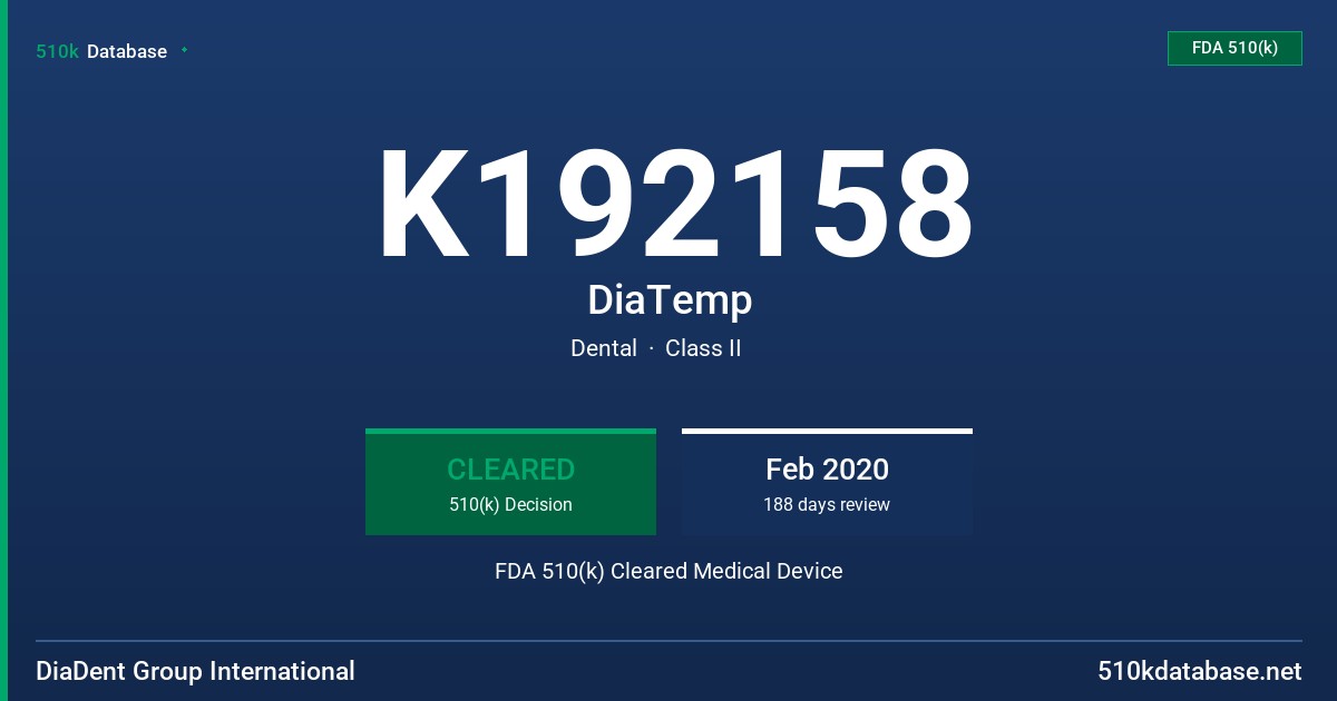 K192158 DiaTemp FDA 510(k) Cleared Medical Device