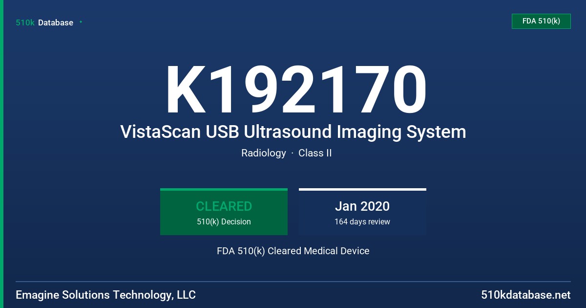 K192170 VistaScan USB Ultrasound Imaging System FDA 510(k) Cleared Medical Device