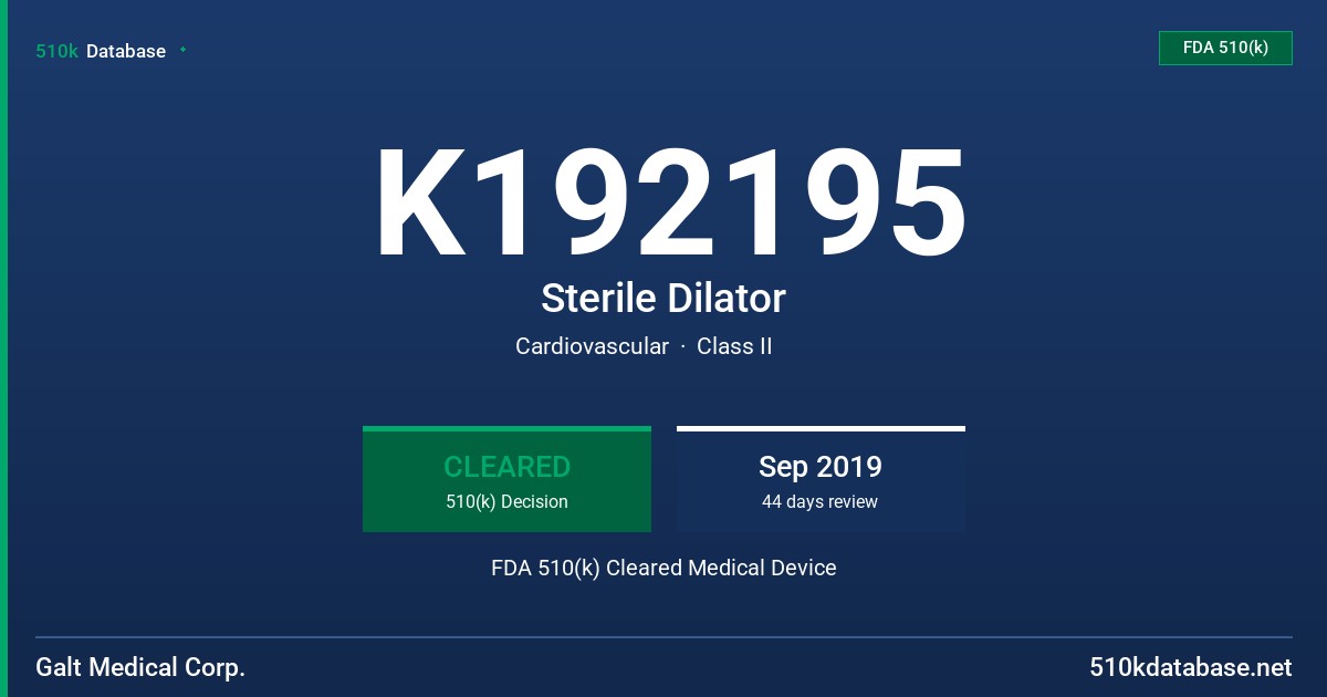 K192195 Sterile Dilator FDA 510(k) Cleared Medical Device