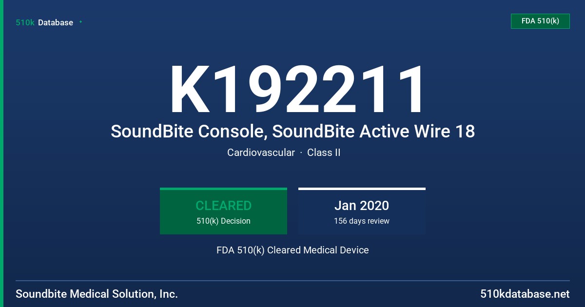 K192211 SoundBite Console, SoundBite Active Wire 18 FDA 510(k) Cleared Medical Device