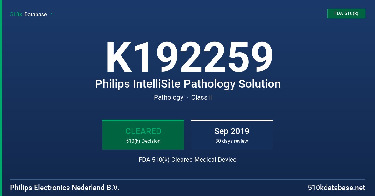 K192259 Philips IntelliSite Pathology Solution FDA 510(k) Cleared Medical Device