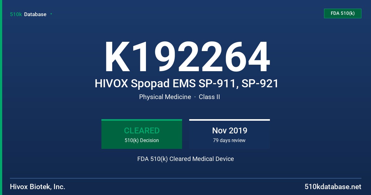 K192264 HIVOX Spopad EMS SP-911, SP-921 FDA 510(k) Cleared Medical Device
