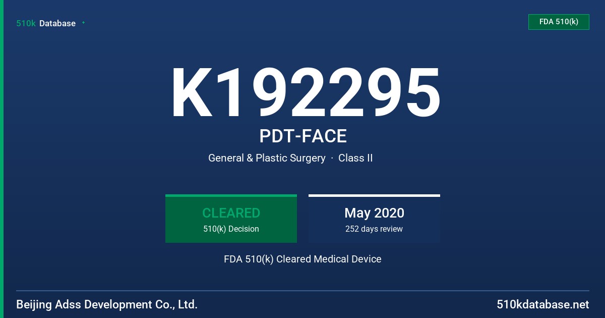 K192295 PDT-FACE FDA 510(k) Cleared Medical Device