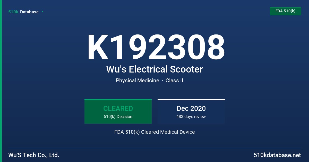 K192308 Wu's Electrical Scooter FDA 510(k) Cleared Medical Device