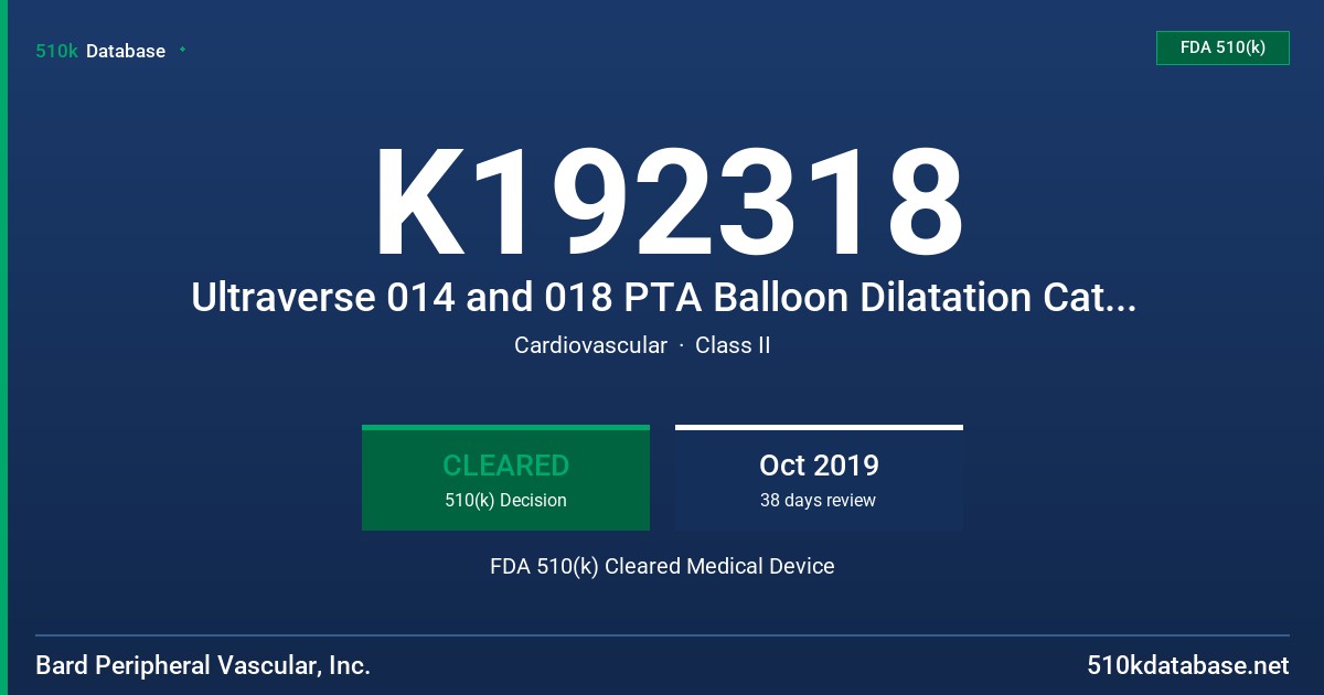 K192318 Ultraverse 014 and 018 PTA Balloon Dilatation Catheters FDA 510(k) Cleared Medical Device