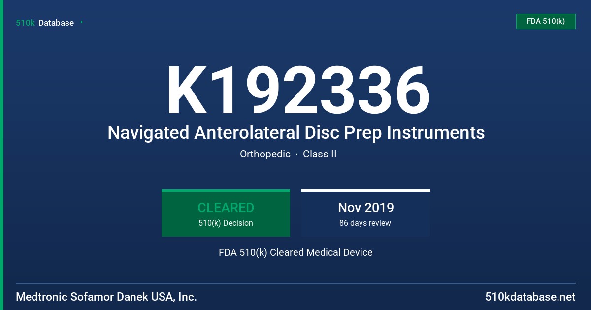 K192336 Navigated Anterolateral Disc Prep Instruments FDA 510(k) Cleared Medical Device