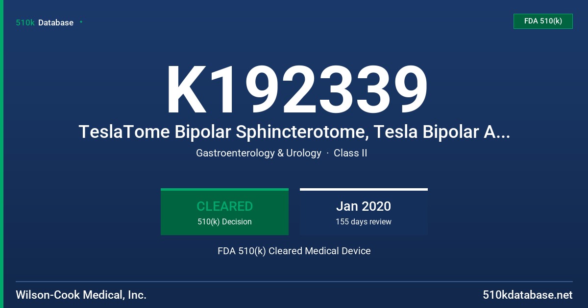 K192339 TeslaTome Bipolar Sphincterotome, Tesla Bipolar Active Cord FDA 510(k) Cleared Medical Device