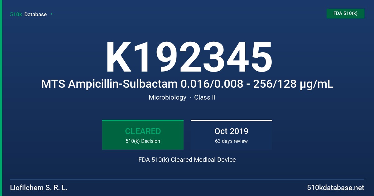K192345 MTS Ampicillin-Sulbactam 0.016/0.008 - 256/128 µg/mL FDA 510(k) Cleared Medical Device